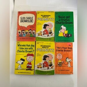 Collection of 6 Peanuts Charlie Brown Books by Charles M. Schulz